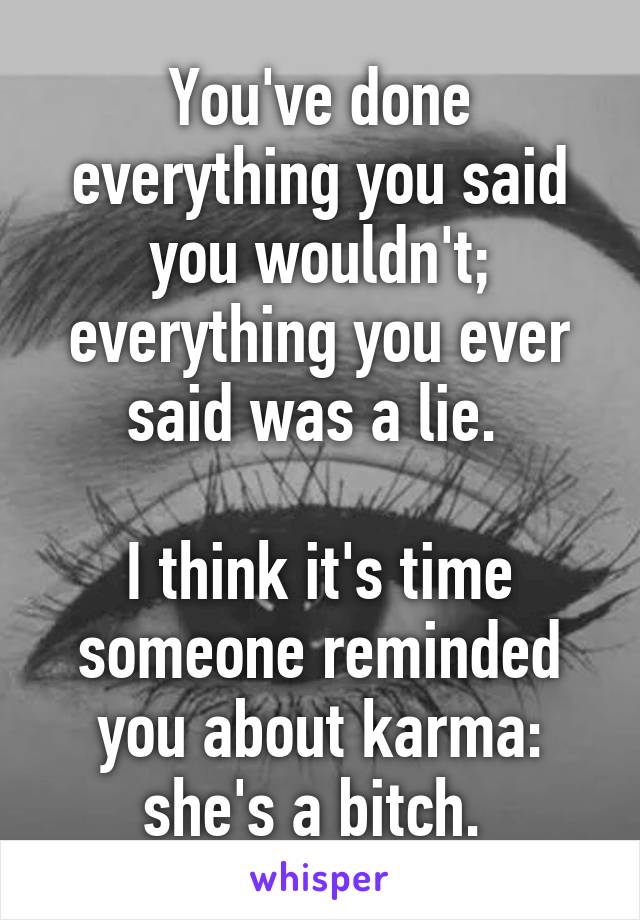 You've done everything you said you wouldn't; everything you ever said was a lie. 

I think it's time someone reminded you about karma: she's a bitch. 