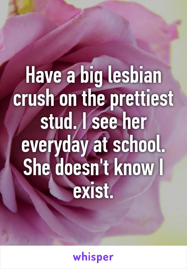 Have a big lesbian crush on the prettiest stud. I see her everyday at school. She doesn't know I exist.