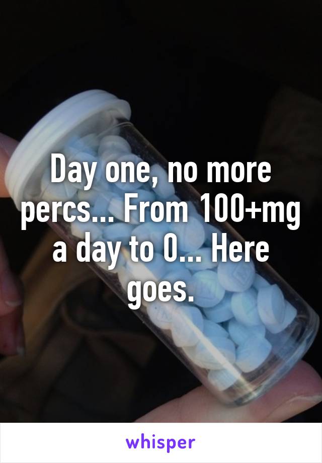 Day one, no more percs... From 100+mg a day to 0... Here goes.