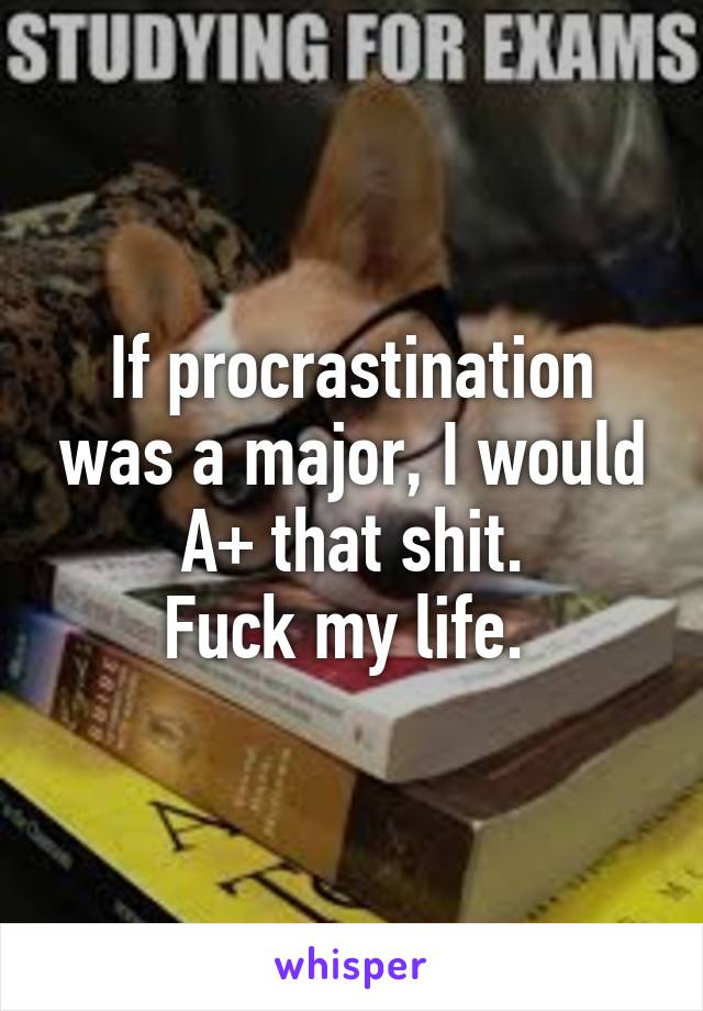 If procrastination was a major, I would A+ that shit.
Fuck my life. 