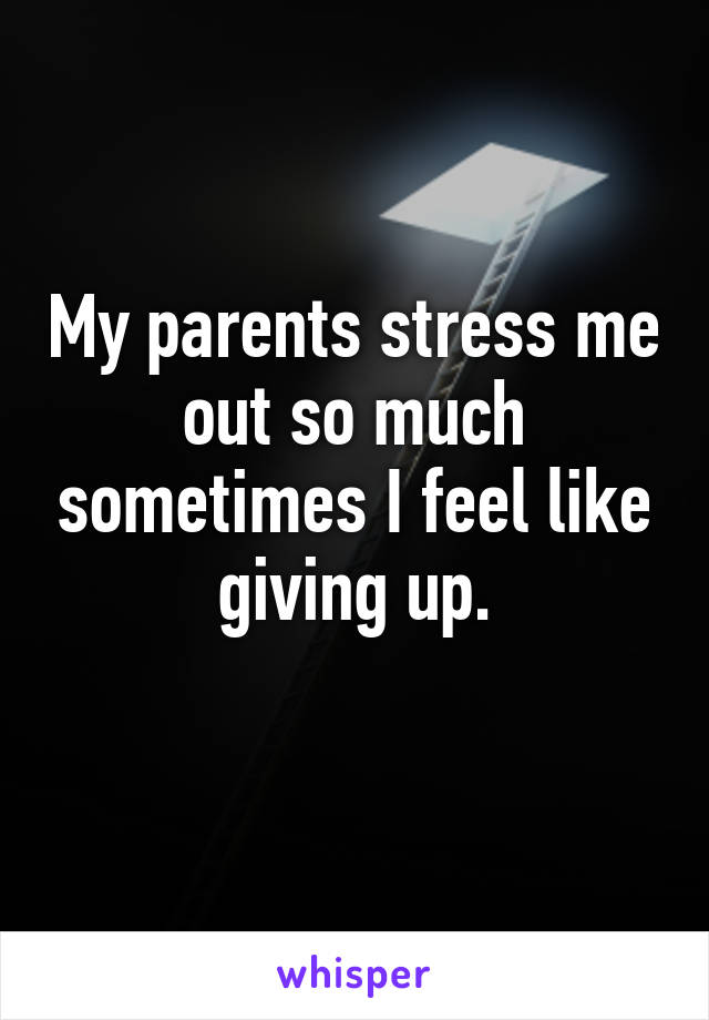 My parents stress me out so much sometimes I feel like giving up.
