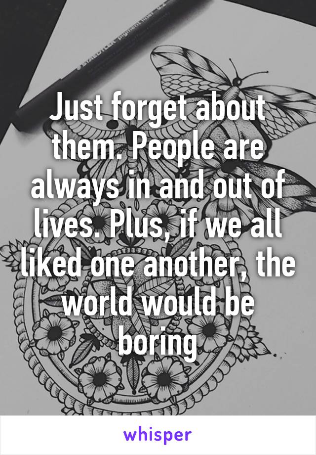 Just forget about them. People are always in and out of lives. Plus, if we all liked one another, the world would be boring