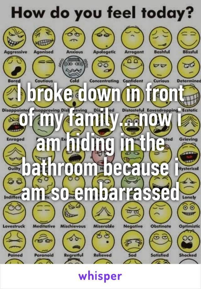 I broke down in front of my family....now i am hiding in the bathroom because i am so embarrassed