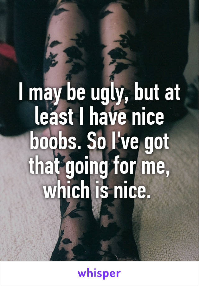 I may be ugly, but at least I have nice boobs. So I've got that going for me, which is nice. 