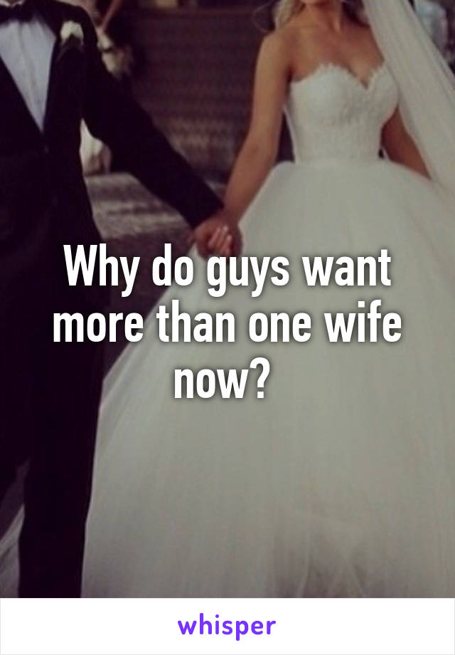 Why do guys want more than one wife now? 