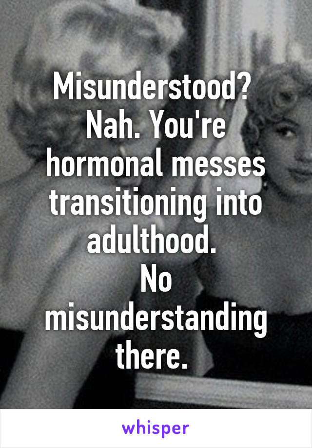 Misunderstood? 
Nah. You're hormonal messes transitioning into adulthood. 
No misunderstanding there. 