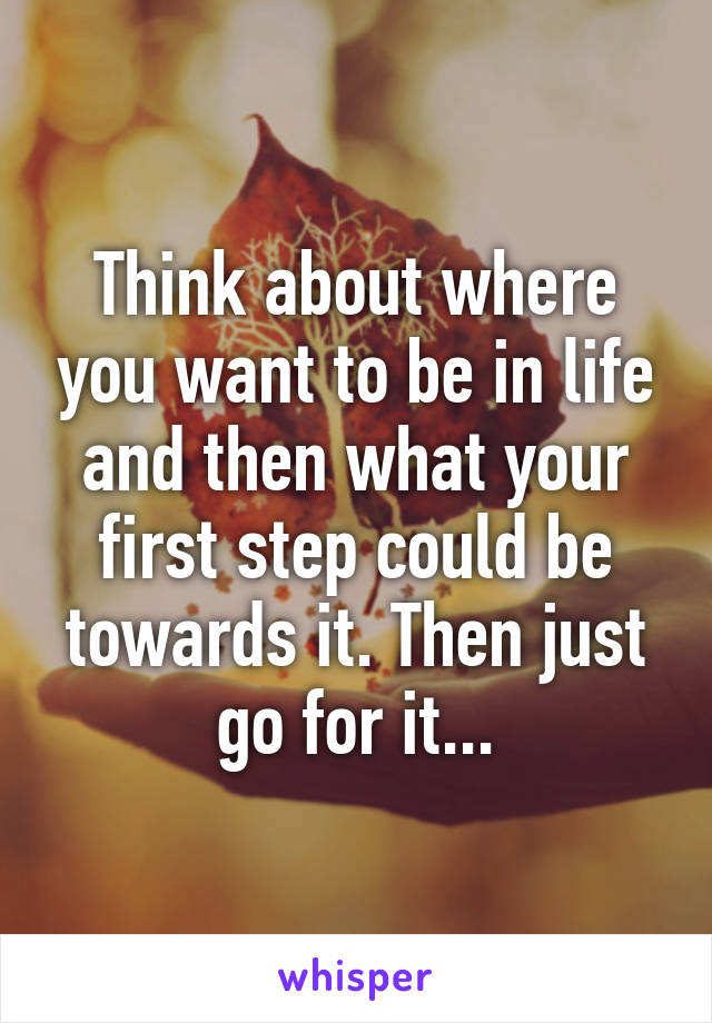 Think about where you want to be in life and then what your first step could be towards it. Then just go for it...