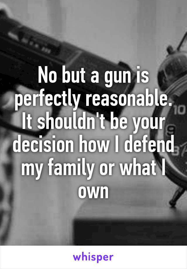 No but a gun is perfectly reasonable. It shouldn't be your decision how I defend my family or what I own