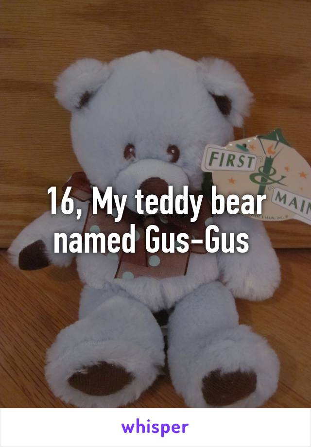 16, My teddy bear named Gus-Gus 