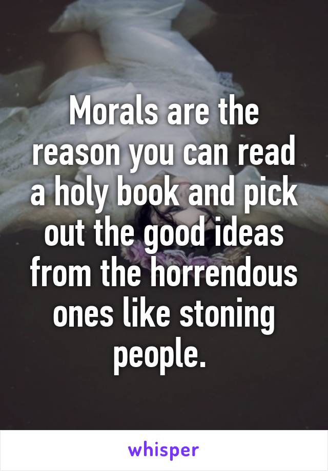 Morals are the reason you can read a holy book and pick out the good ideas from the horrendous ones like stoning people. 