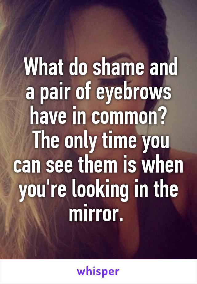  What do shame and a pair of eyebrows have in common?
 The only time you can see them is when you're looking in the mirror. 