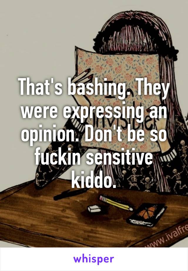 That's bashing. They were expressing an opinion. Don't be so fuckin sensitive kiddo.