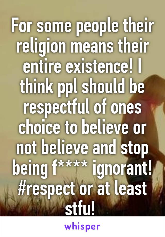 For some people their religion means their entire existence! I think ppl should be respectful of ones choice to believe or not believe and stop being f**** ignorant! #respect or at least stfu! 