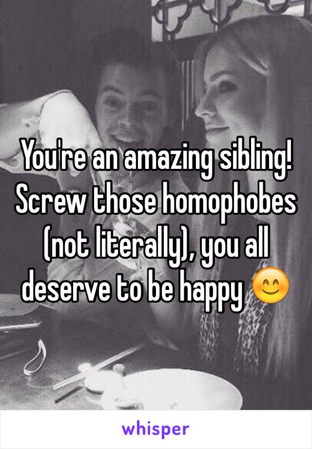 You're an amazing sibling! 
Screw those homophobes (not literally), you all deserve to be happy 😊