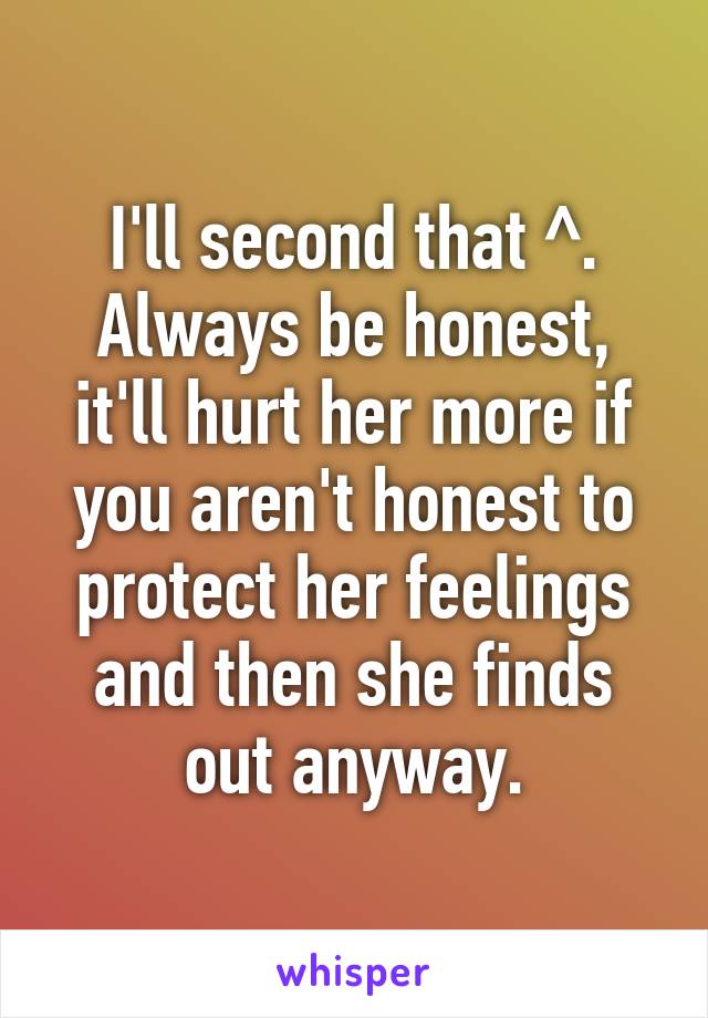 I'll second that ^. Always be honest, it'll hurt her more if you aren't honest to protect her feelings and then she finds out anyway.