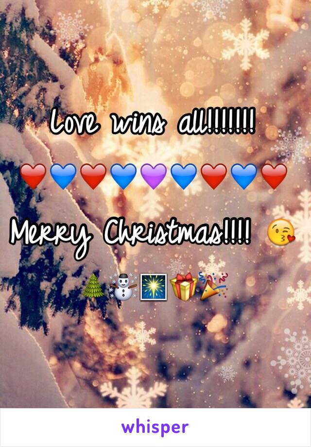 Love wins all!!!!!!! 
❤️💙❤️💙💜💙❤️💙❤️
Merry Christmas!!!! 😘🌲☃🎆🎁🎉