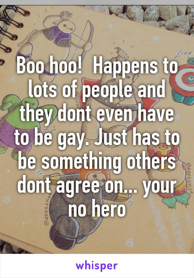 Boo hoo!  Happens to lots of people and they dont even have to be gay. Just has to be something others dont agree on... your no hero