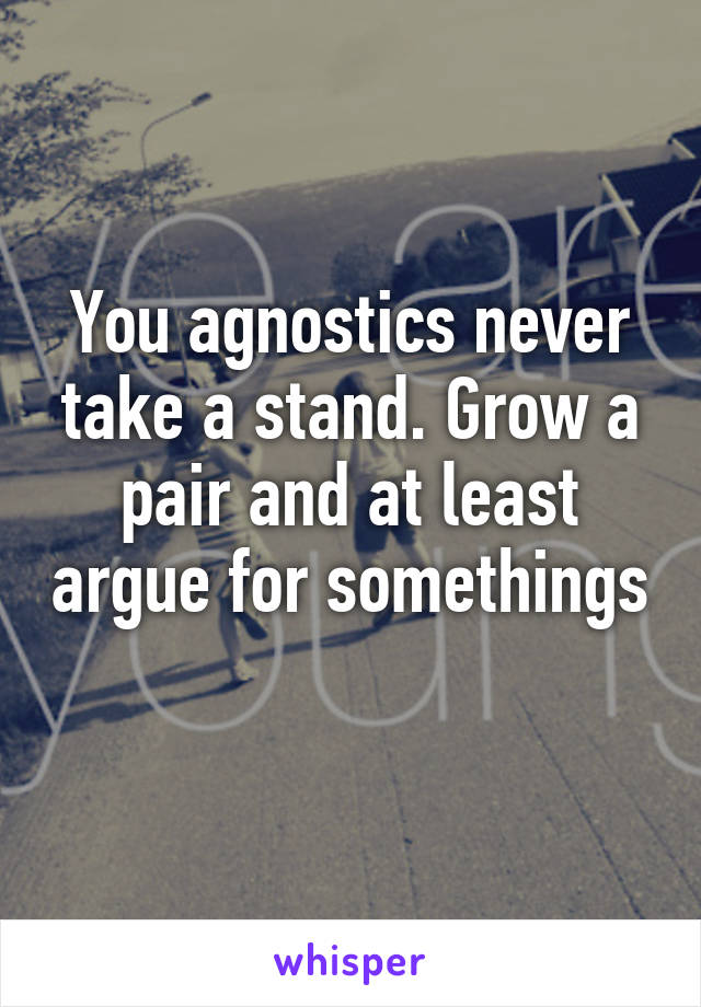 You agnostics never take a stand. Grow a pair and at least argue for somethings 