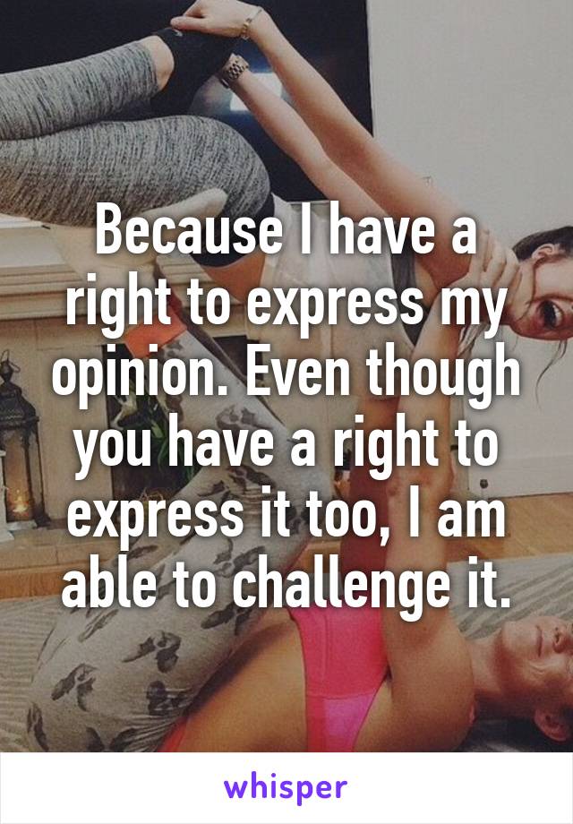 Because I have a right to express my opinion. Even though you have a right to express it too, I am able to challenge it.