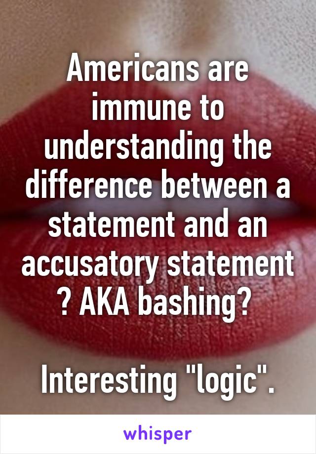 Americans are immune to understanding the difference between a statement and an accusatory statement ? AKA bashing? 

Interesting "logic".