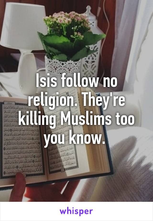 Isis follow no religion. They're killing Muslims too you know. 