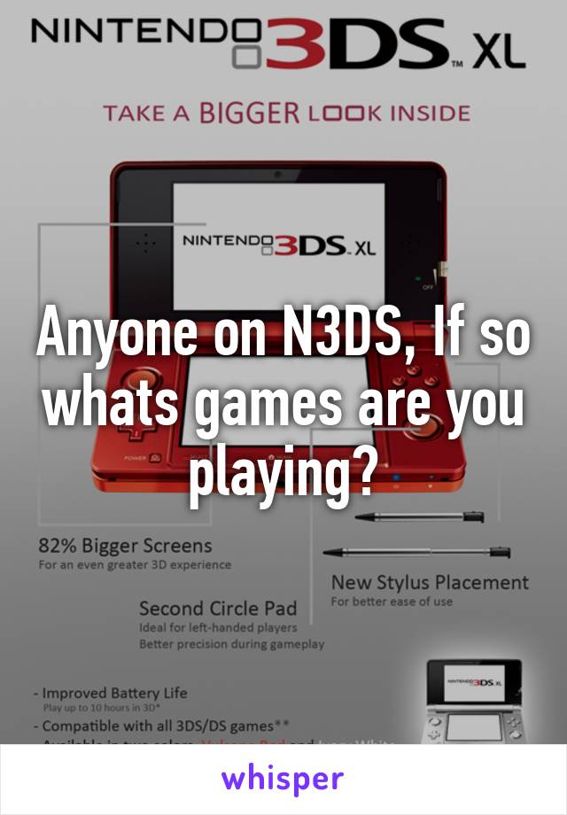 Anyone on N3DS, If so whats games are you playing?