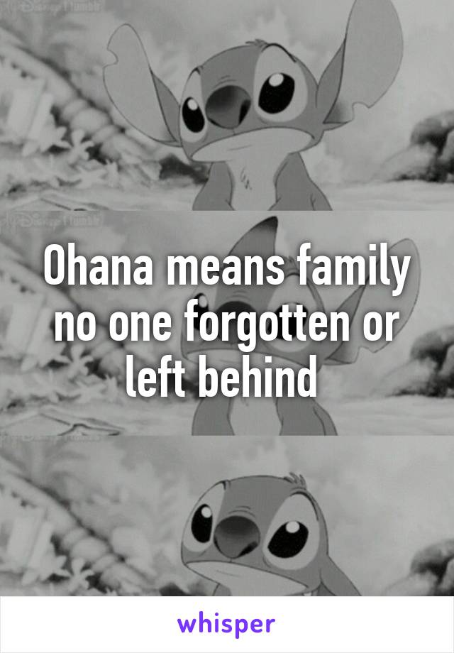 Ohana means family no one forgotten or left behind 