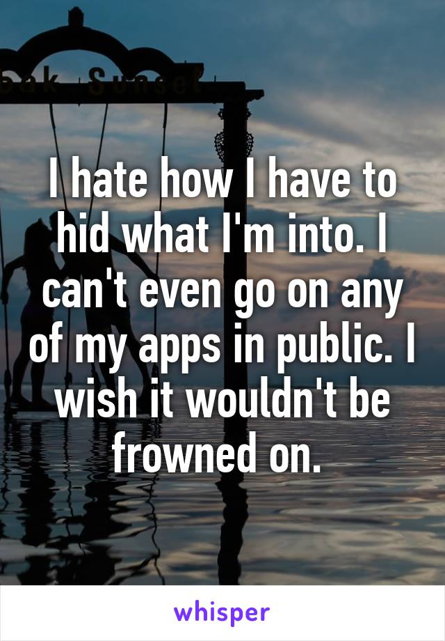 I hate how I have to hid what I'm into. I can't even go on any of my apps in public. I wish it wouldn't be frowned on. 