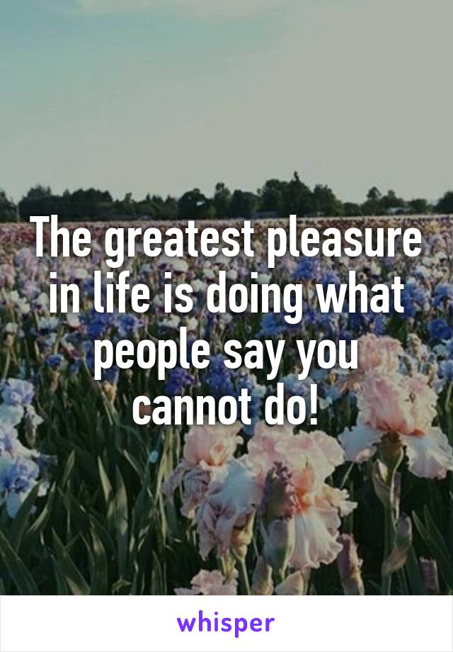 The greatest pleasure in life is doing what people say you cannot do!