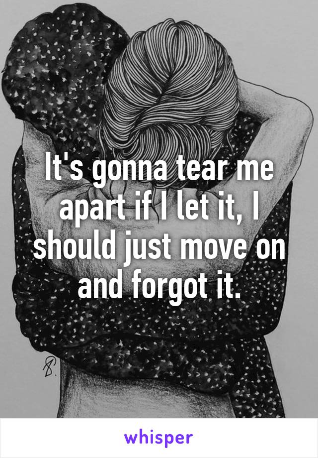 It's gonna tear me apart if I let it, I should just move on and forgot it.