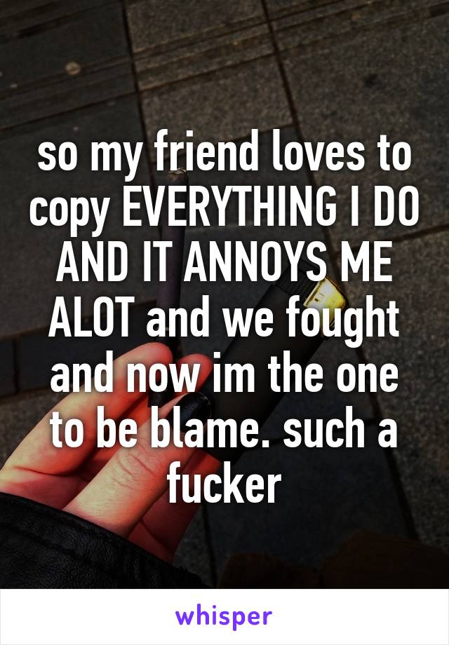 so my friend loves to copy EVERYTHING I DO AND IT ANNOYS ME ALOT and we fought and now im the one to be blame. such a fucker