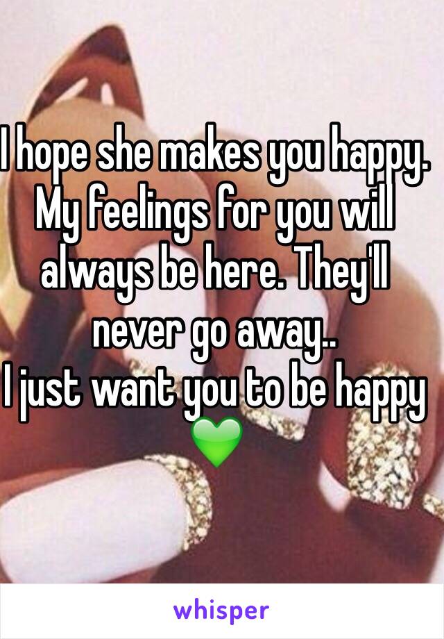 I hope she makes you happy. My feelings for you will always be here. They'll never go away..
I just want you to be happy 💚