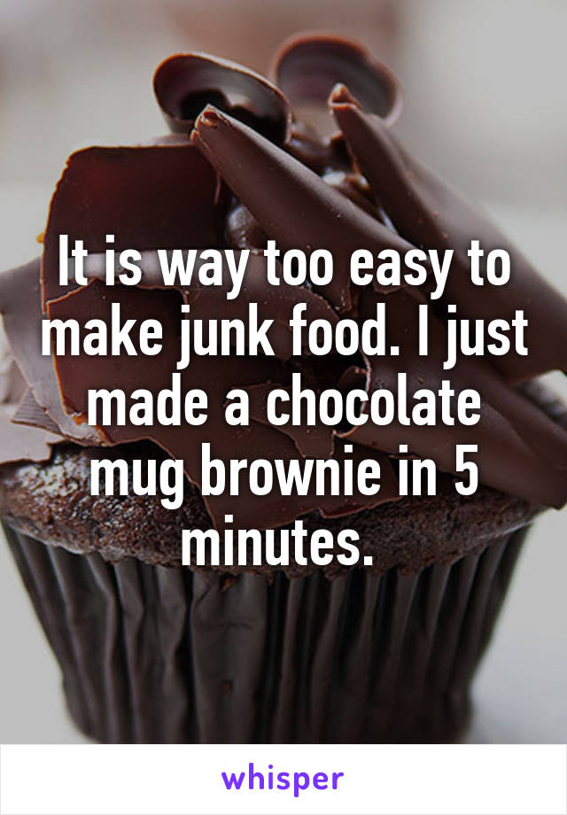 It is way too easy to make junk food. I just made a chocolate mug brownie in 5 minutes. 