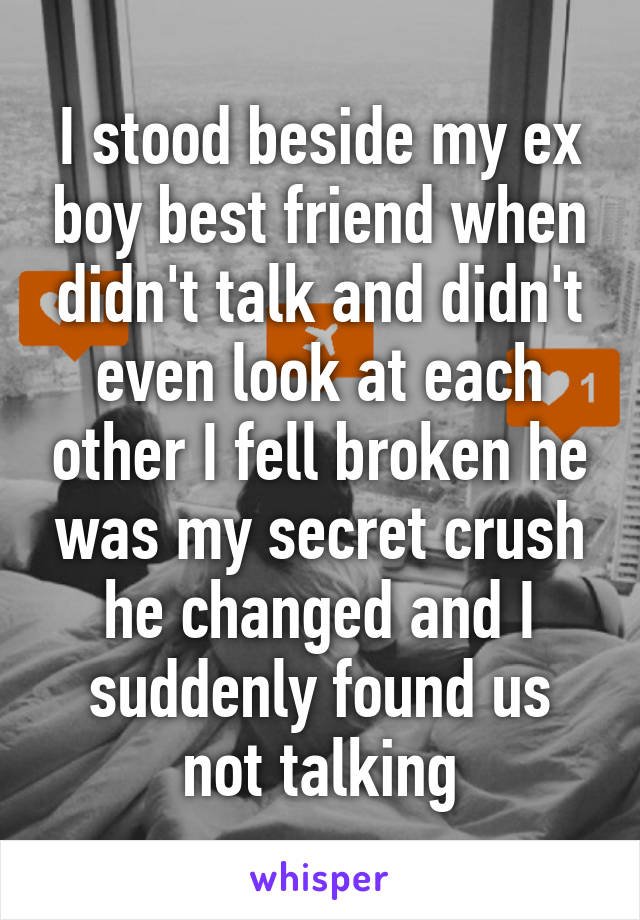 I stood beside my ex boy best friend when didn't talk and didn't even look at each other I fell broken he was my secret crush he changed and I suddenly found us not talking