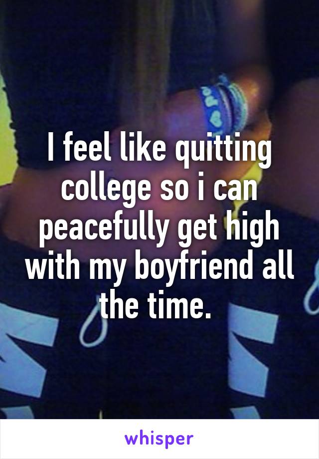 I feel like quitting college so i can peacefully get high with my boyfriend all the time. 