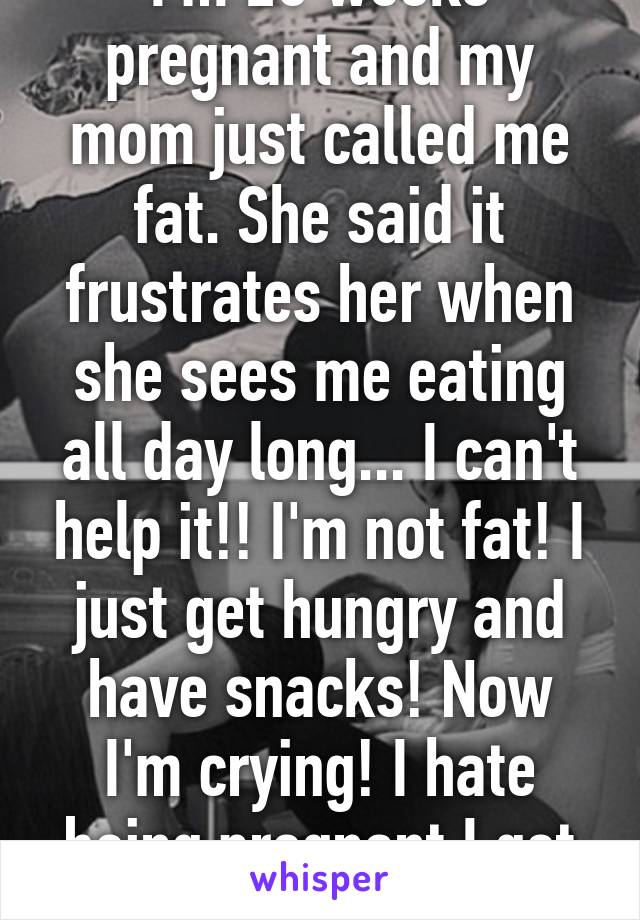 I'm 26 weeks pregnant and my mom just called me fat. She said it frustrates her when she sees me eating all day long... I can't help it!! I'm not fat! I just get hungry and have snacks! Now I'm crying! I hate being pregnant I get so emotional. 