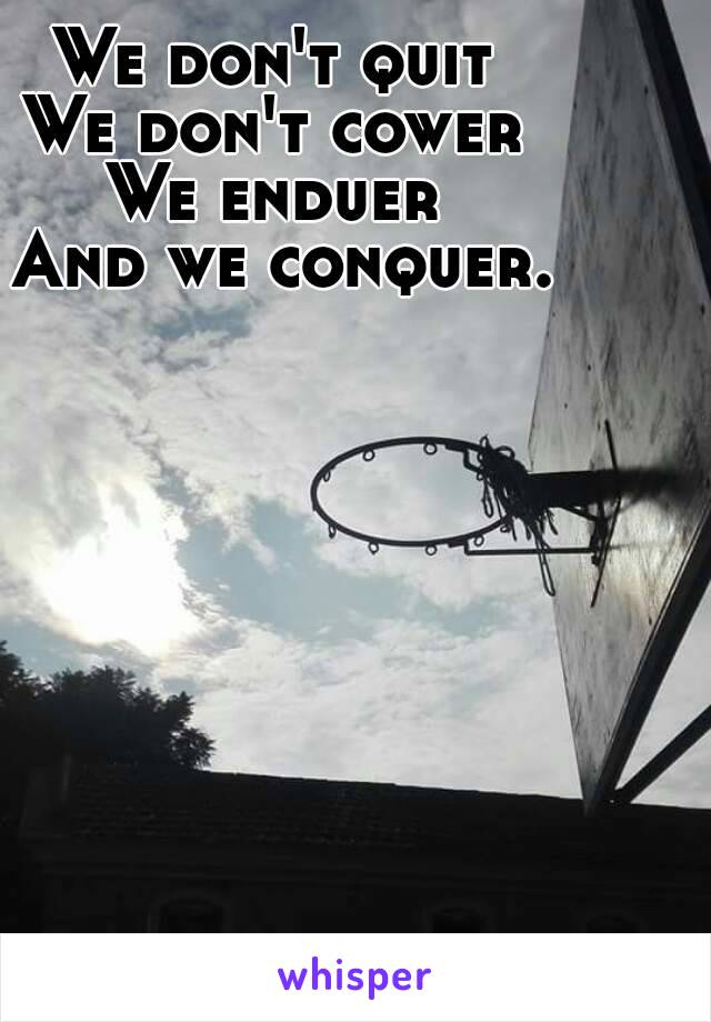 We don't quit 
We don't cower 
We enduer 
And we conquer.