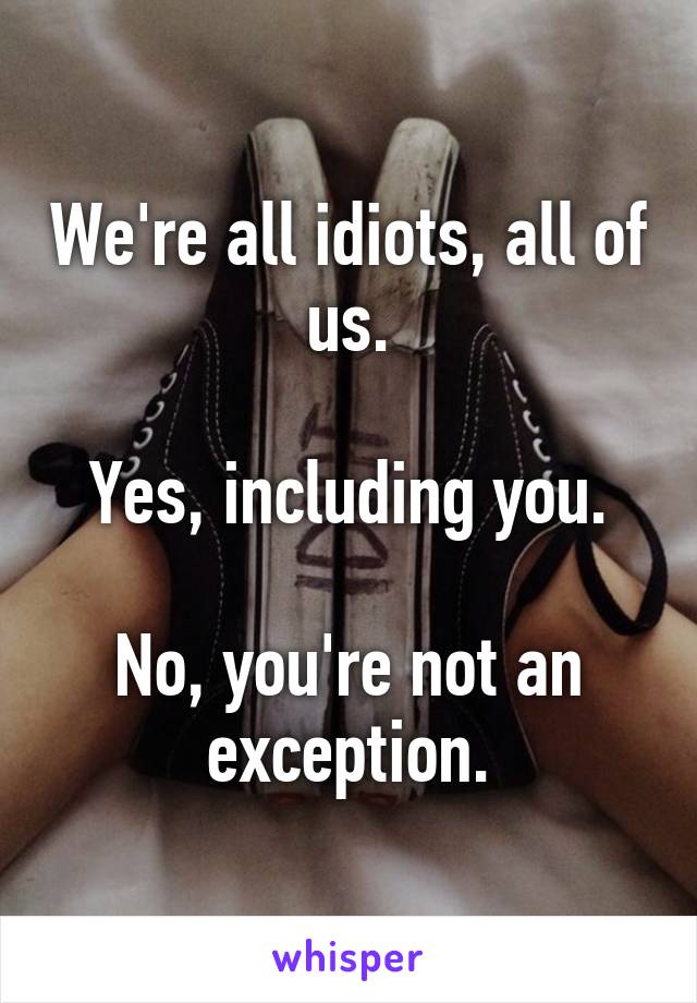 We're all idiots, all of us.

Yes, including you.

No, you're not an exception.