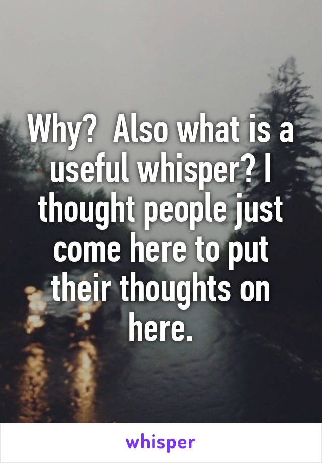 Why?  Also what is a useful whisper? I thought people just come here to put their thoughts on here.