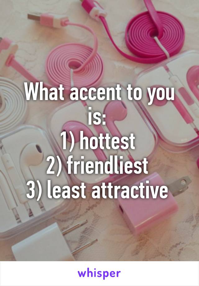 What accent to you is: 
1) hottest 
2) friendliest 
3) least attractive 