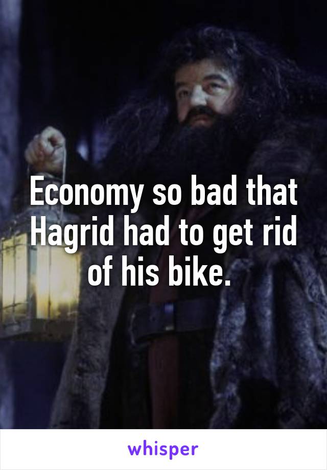 Economy so bad that Hagrid had to get rid of his bike. 