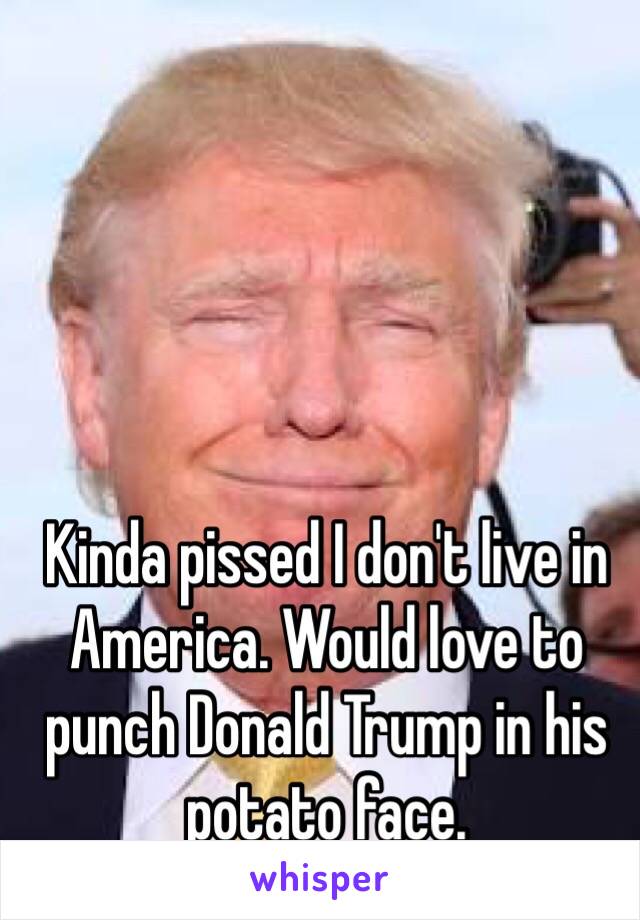 Kinda pissed I don't live in America. Would love to punch Donald Trump in his potato face.