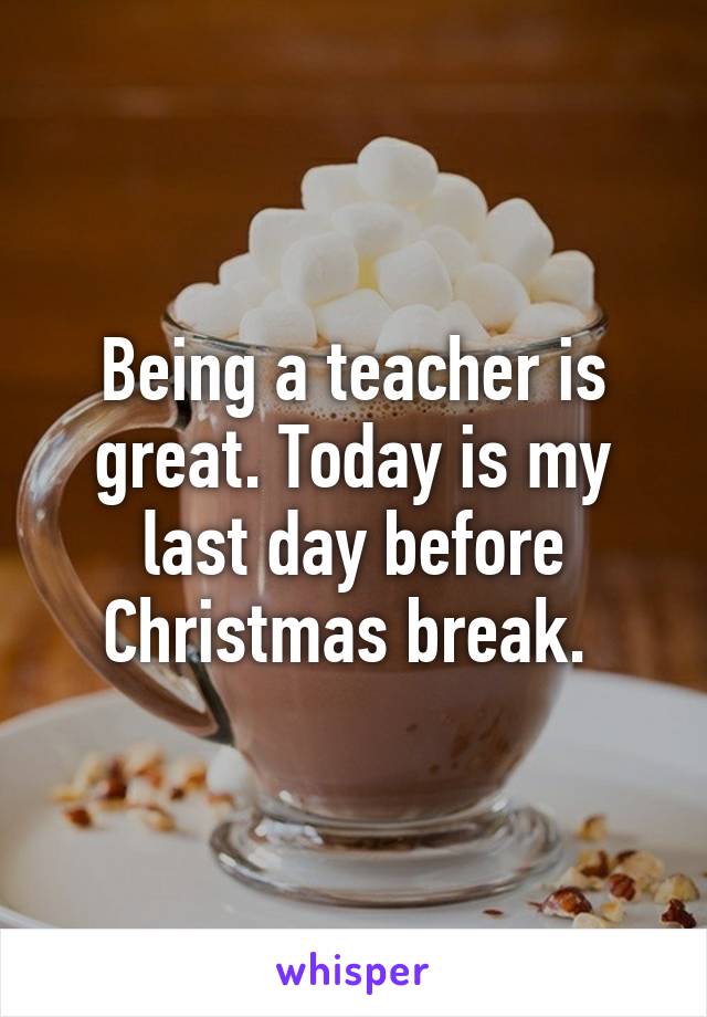 Being a teacher is great. Today is my last day before Christmas break. 