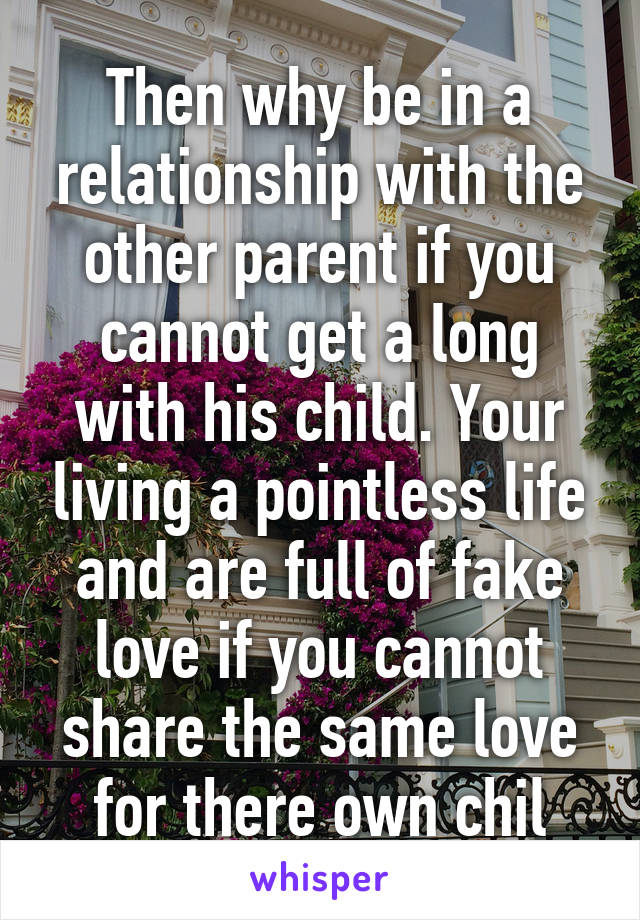 Then why be in a relationship with the other parent if you cannot get a long with his child. Your living a pointless life and are full of fake love if you cannot share the same love for there own chil