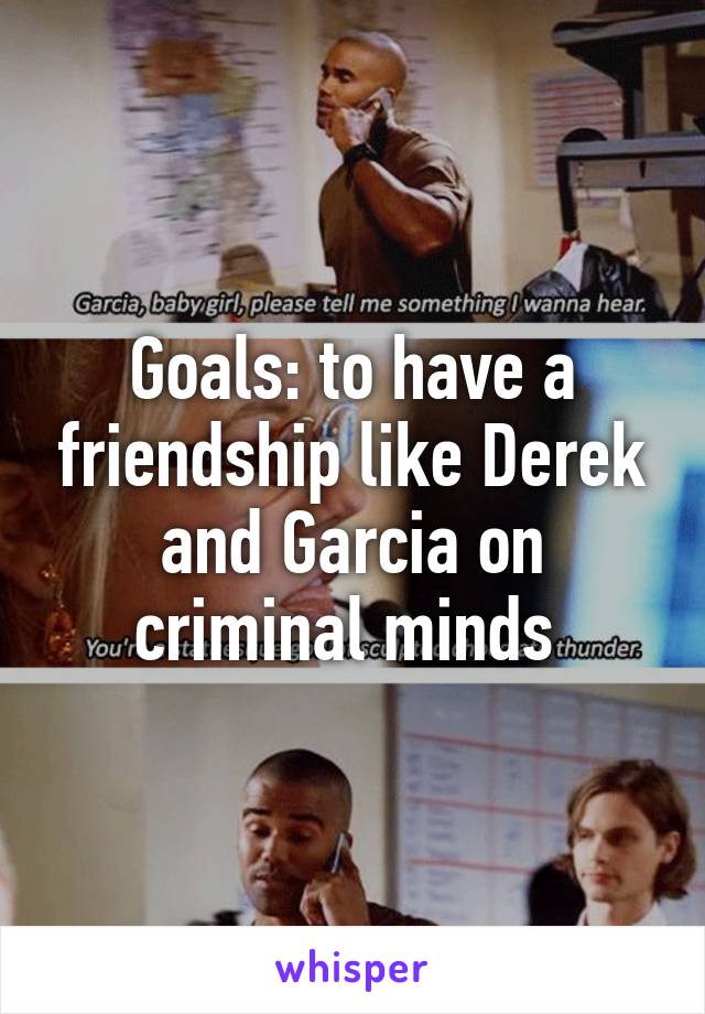 Goals: to have a friendship like Derek and Garcia on criminal minds 