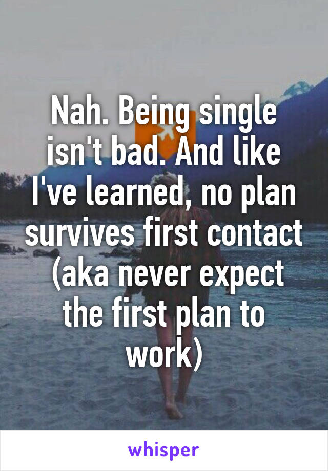 Nah. Being single isn't bad. And like I've learned, no plan survives first contact  (aka never expect the first plan to work)