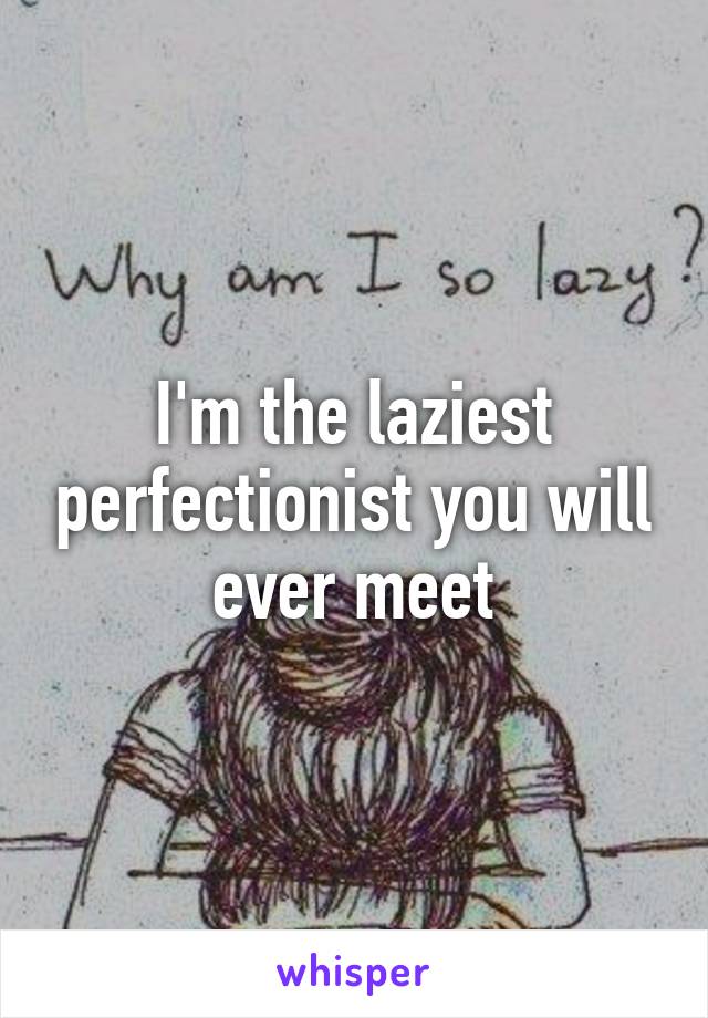 I'm the laziest perfectionist you will ever meet