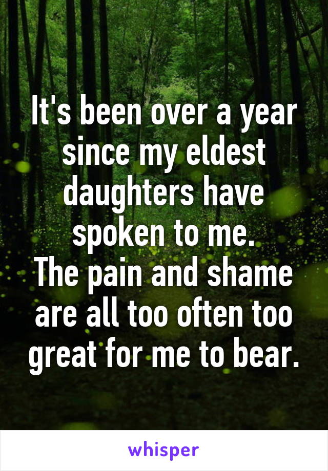 It's been over a year since my eldest daughters have spoken to me.
The pain and shame are all too often too great for me to bear.