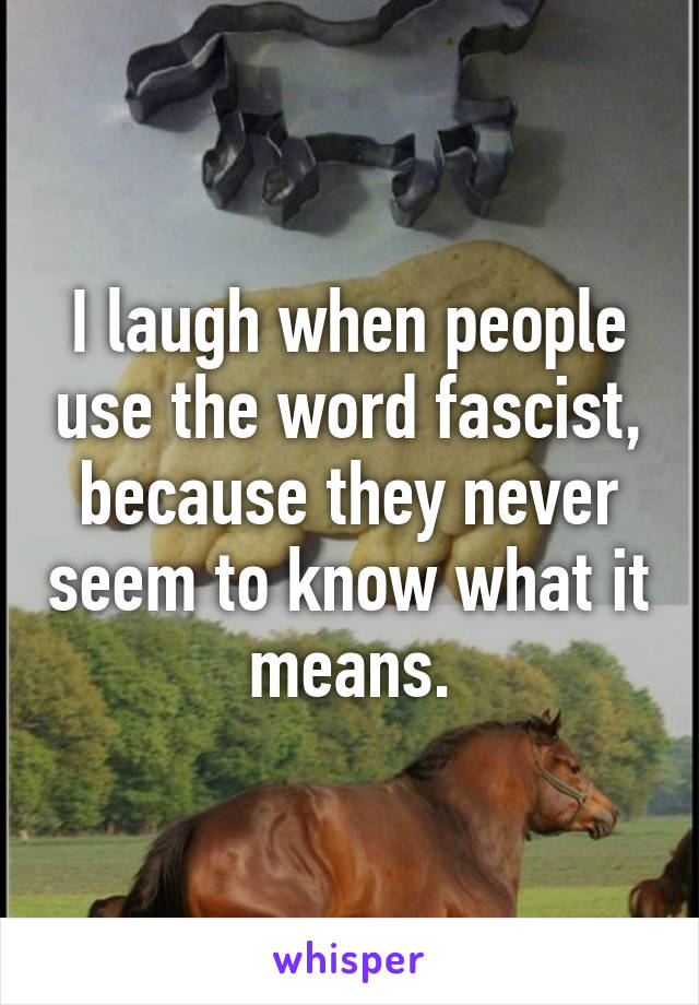 I laugh when people use the word fascist, because they never seem to know what it means.