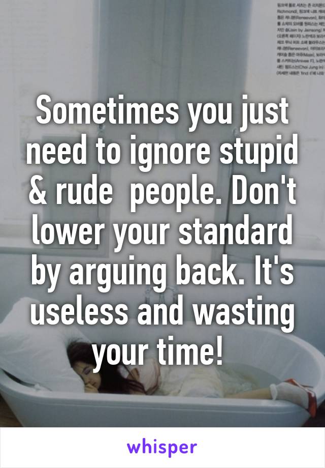 Sometimes you just need to ignore stupid & rude  people. Don't lower your standard by arguing back. It's useless and wasting your time! 